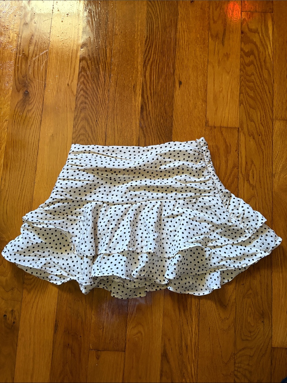 Zara White Mini Skirt with Black Polka Dots